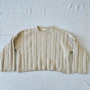 Soft Goat Chunky Cable Knit 100% Cashmere Sweater Charcoal Grey Women's Size XL